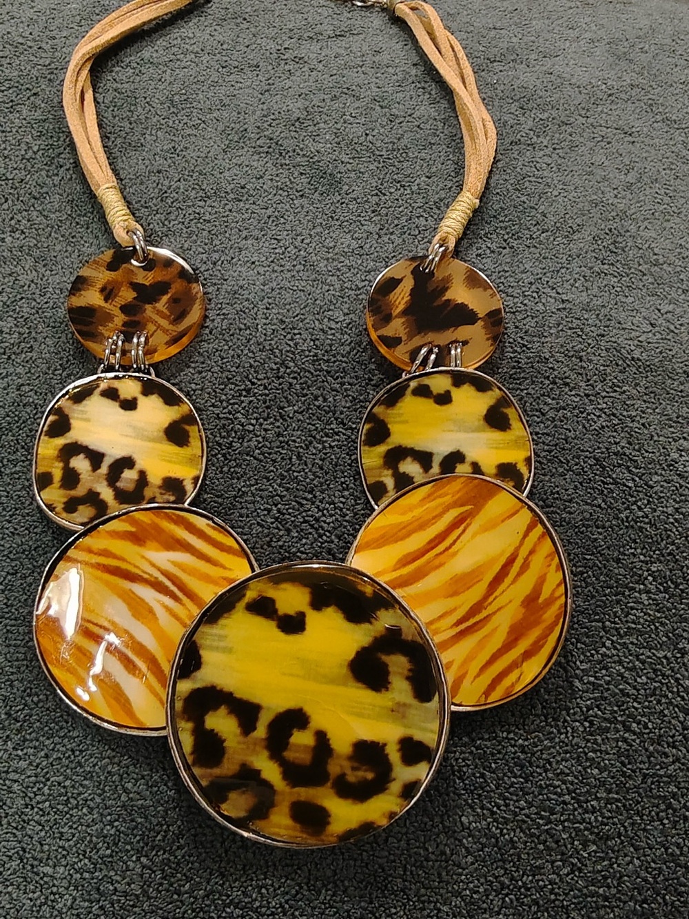 Leopard & Tiger Print Statement Necklace - Yellow & Brown